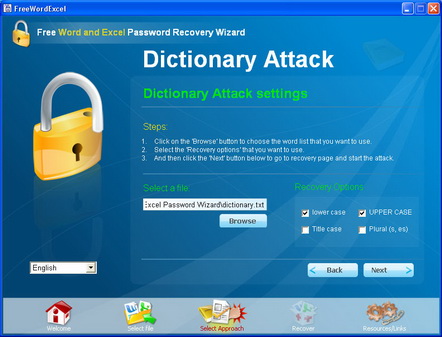 Dictionary attack settings.